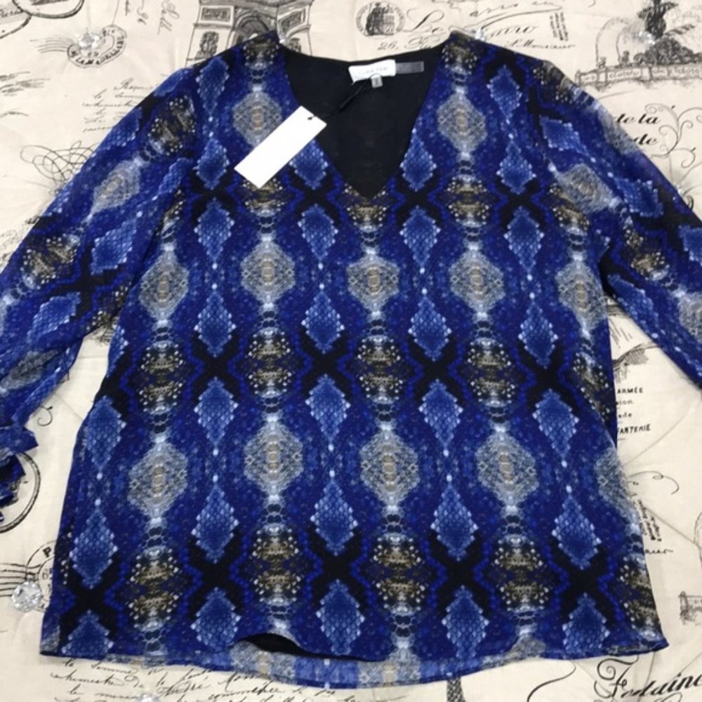 Calvin Klein Printed Ruffle-Sleeve Blouse - Picture 3 of 6
